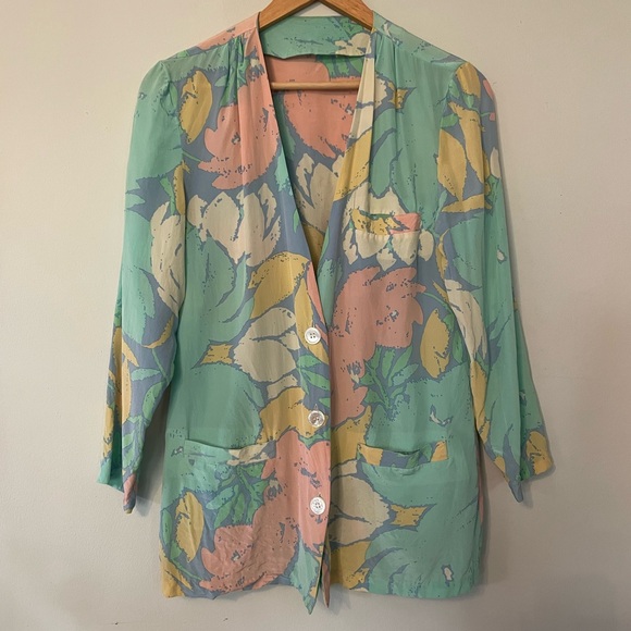 Vintage Floral Pastel Button Blouse - Picture 2 of 6